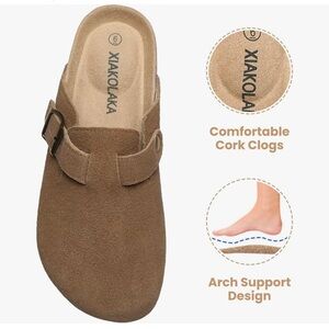 Xiakolaka Women's Suede Clogs Adjustable Buckle Slip on Footbed Home Clog